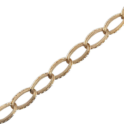 Yellow 18 Karat Diamond Cut Textured Oval Link Bracelet Length 7