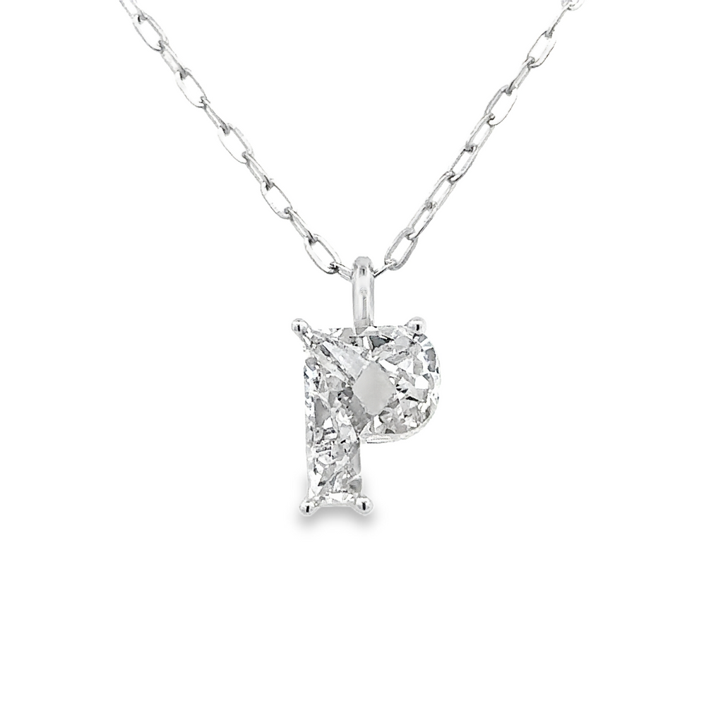 Lady's White 14 Karat "P" Initial Lab Created Necklace With One = 3.06