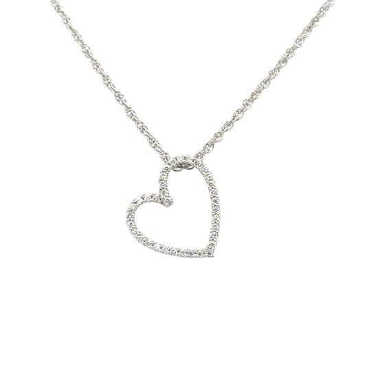 White 14 Karat Prong Set Heart Pendant Length 18 With = 0.12Tw Round G