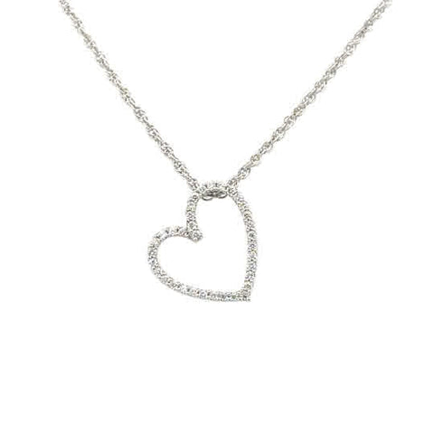 White 14 Karat Prong Set Heart Pendant Length 18 With = 0.12Tw Round G