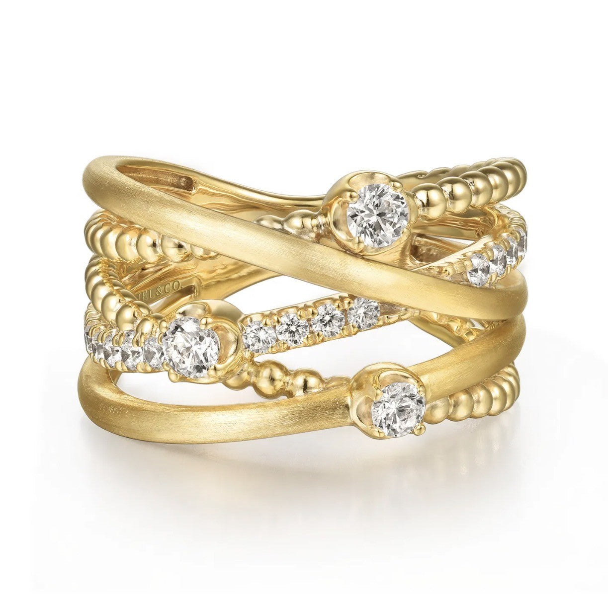 Lady's Yellow 14 Karat Bujukan Criss Cross Fashion Ring Size 6.5 = 0.49tw Round G/H SI2 Diamonds