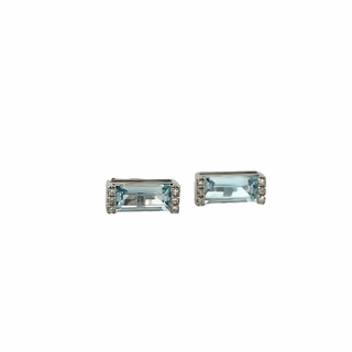 Aquamarine Horizontal Studs Earrings | 14k White