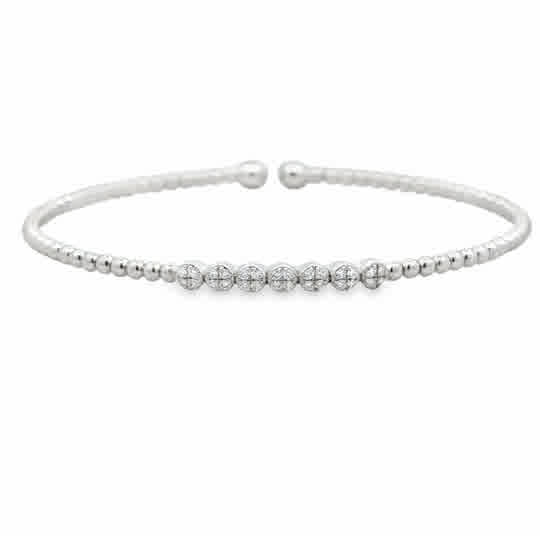 14k White Gold Bujukan Bead and Cluster Diamond Bangle, Bujukan Collection