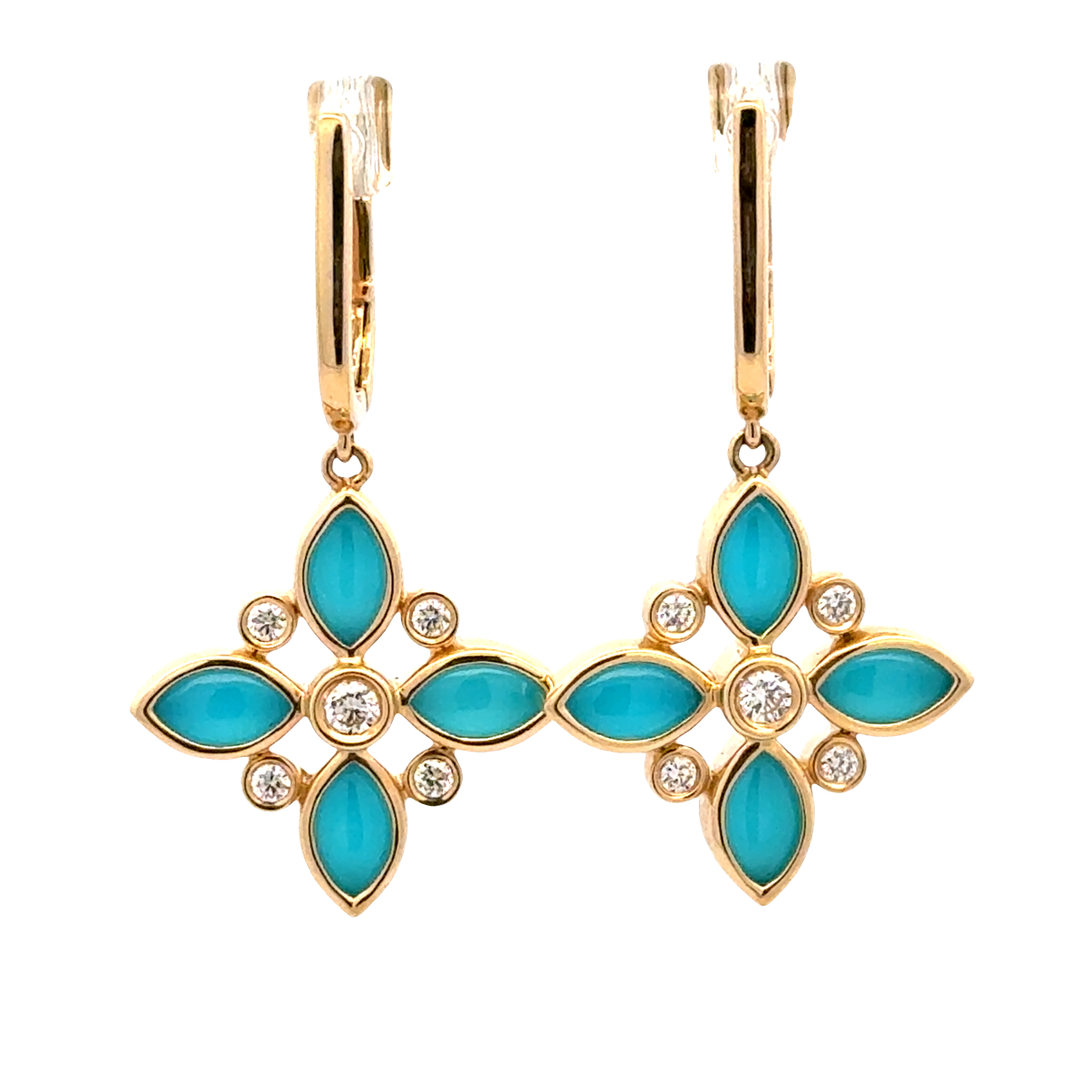 Lady's Yellow 18 Karat Bezel Dangles Earrings 8 = 3.16tw Marquise Clea