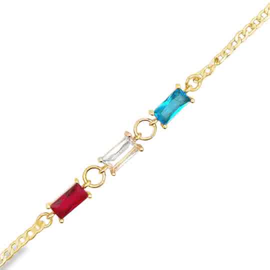 Lady's Yellow 14K Gold Filled Family Golden Bracelet With 3 Baguette S