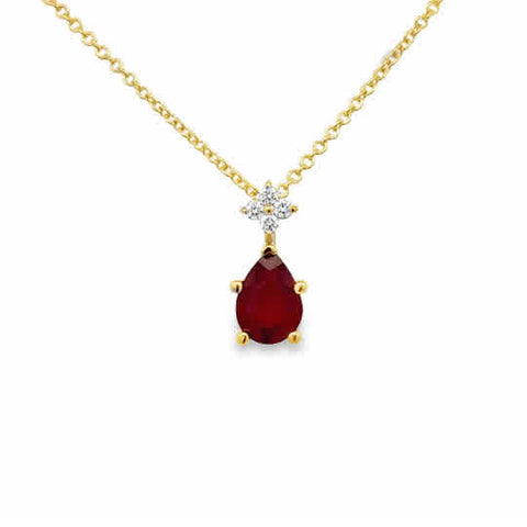 14 Karat Yellow Gold Pendant with 7x5mm, "AA" Pear Cut Sapphire, with Round Brilliant Cut Diamonds