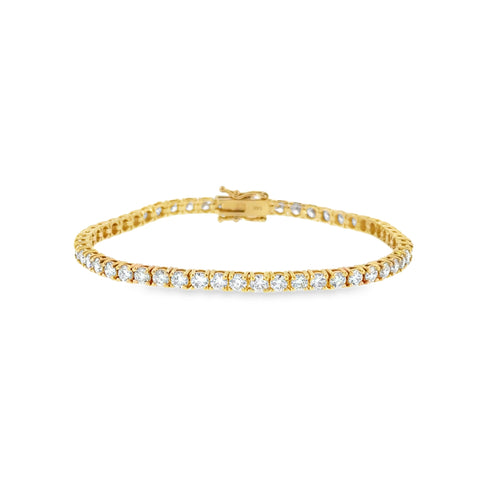 14 Karat Yellow Gold Tennis Bracelet with Round Lab Created Diamonds 5.09ctw