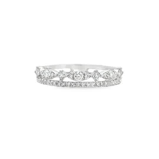 Lady's White 14 Karat Double Row, Crown Fashion Ring With 0.37Tw Round