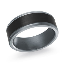Black/Grey Polished Tantalum & Carbon Fibre 8Mm Matte' Finish Ring Siz