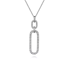 Lady's White 14 Karat Link Chain Drop Pendant With 1.16Tw Round H/I Si
