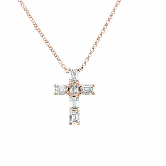 Lady's Rosé 18 Karat Shared Prong Cross Necklace Length 16 With 6 = 1.
