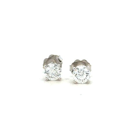 Lady's White 14 Karat Four Prong Studs Earrings With 2=0.98Tw Round G/H Si2 Diamonds