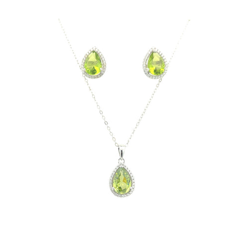 Halo Teardrop & Pendant Set | White Sterling Silver