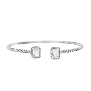 Lady's White Sterling Silver Emerald Halo Cuff Bracelet Length 7.25 2