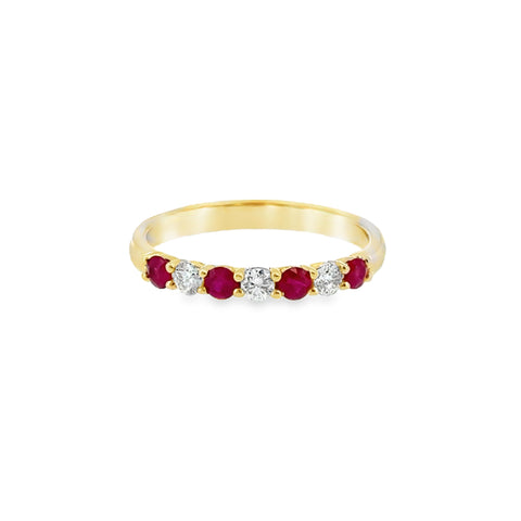 14 Karat Yellow Gold Alternating Fashion Ring with .37ctw Rubies and .22ctw Diamonds