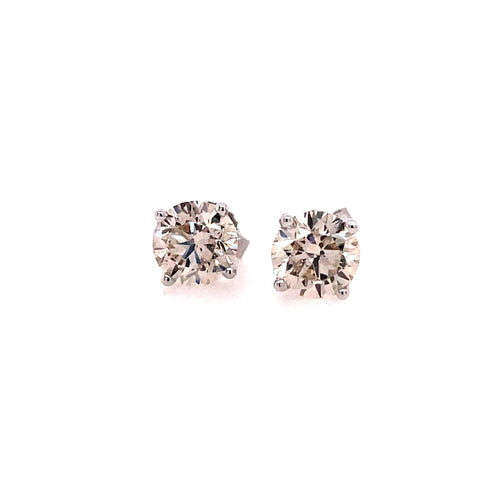 Lady's White Polished 14 Karat Four Prong Studs Earrings With 2=2.00Tw