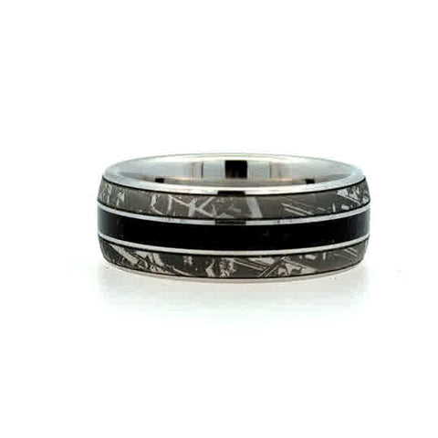 White Serenium Polish 8Mm, Dome With 2Mm Dinosaur  Bone, Grey And Mete