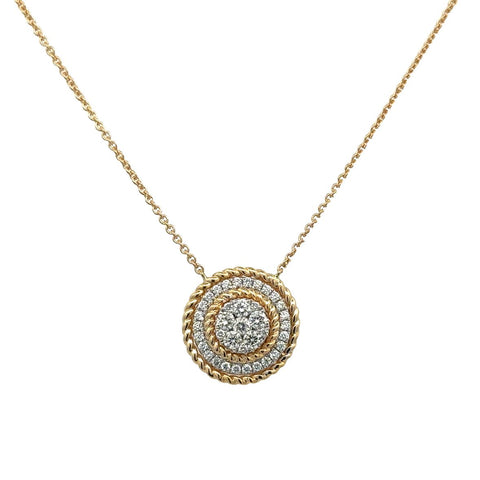 Lady's Yellow 18 Karat Round Cluster With Rope Halo Necklace With 37=0