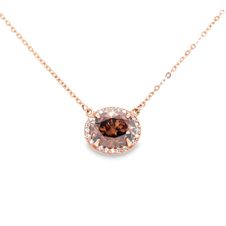 Oval Halo Stationary Pendant Necklace | 14k Rose (2.19ct Cushion)