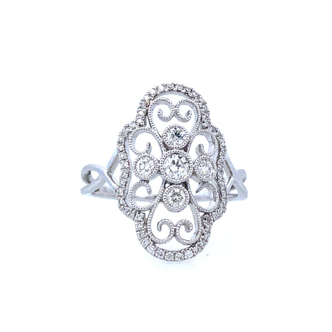 Vintage Fashion Ring | 18k White (0.09ct Round)