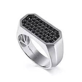 White Sterling Silver Sandblast Pave' Ring Size 10 With 1.05Tw R Black
