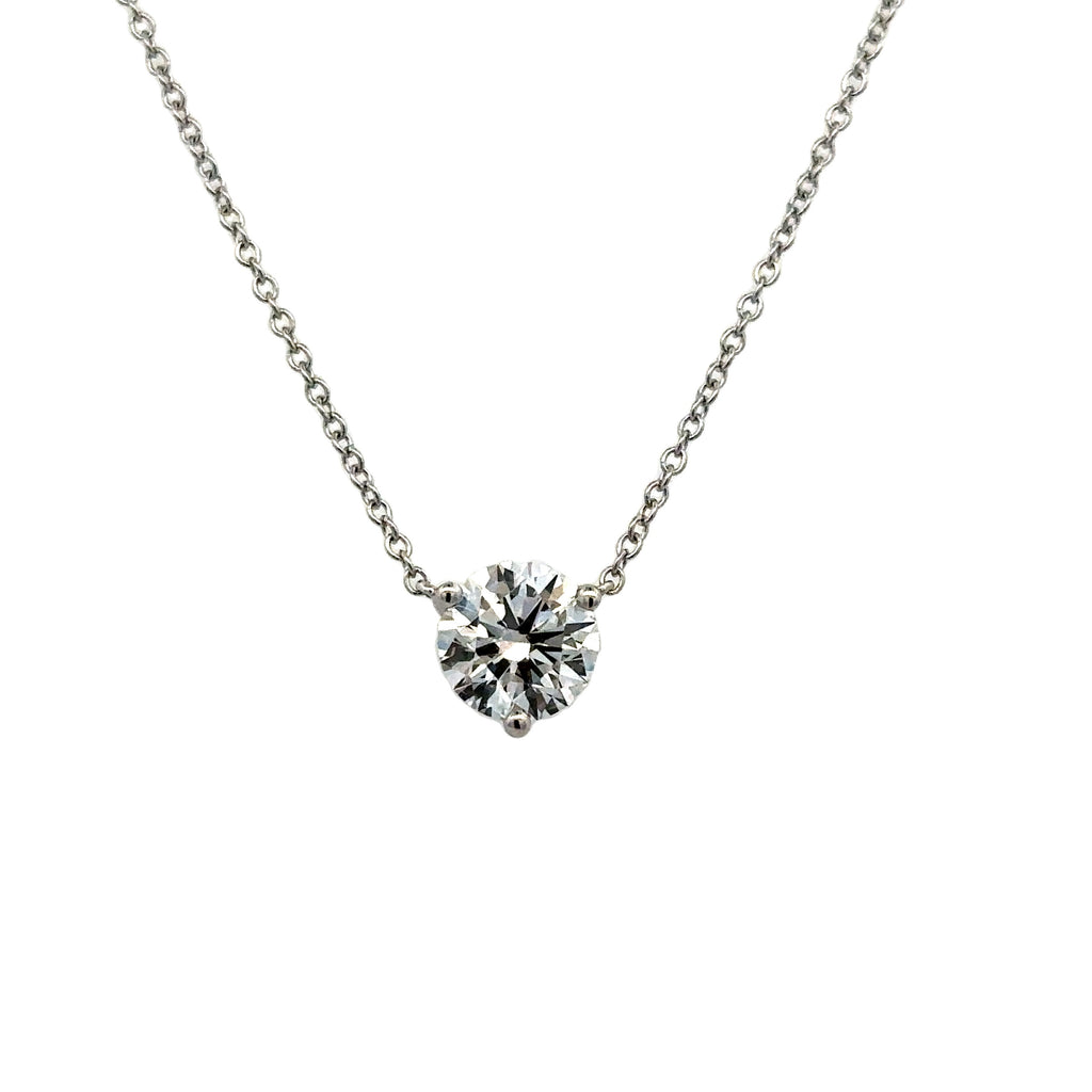 Three Prong Stationary Necklace | 14k White (1.53ct Round)