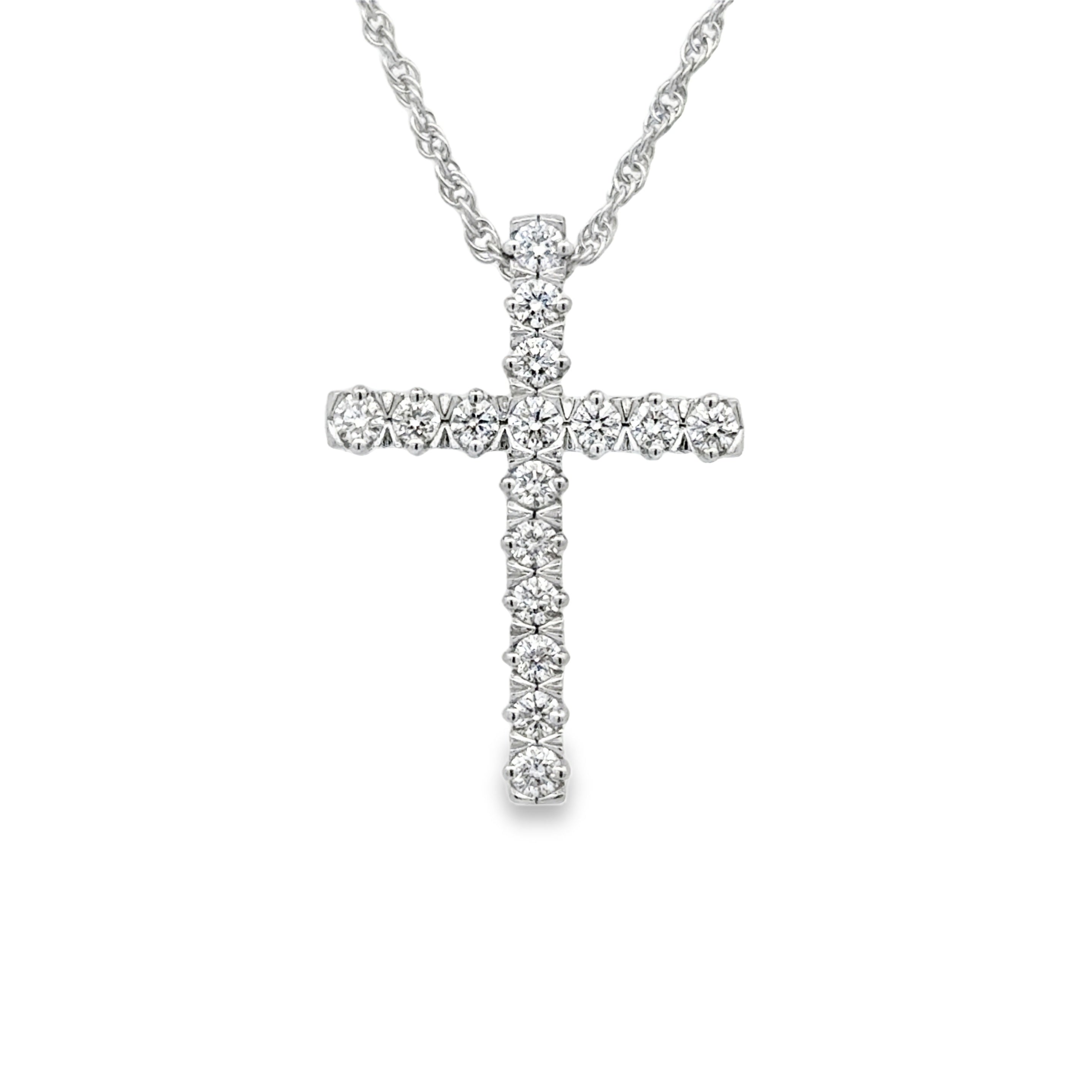 14 Karat White Gold Cross with .50ctw Round Brilliant Cut Diamonds G/H SI1/SI2
