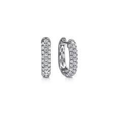 14K White Gold Pave' Diamond Classic Oval Hoop Earrings with 0.78tw Round G/H Si1 Diamonds