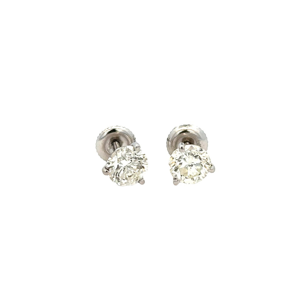 Lady's White 14 Karat Three Prong Studs Earrings With 2=2.00Tw Round G