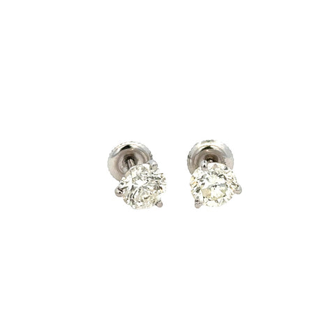Lady's White 14 Karat Three Prong Studs Earrings With 2=2.00Tw Round G