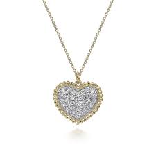 Pave Beaded Heart Pendant | 14k Yellow