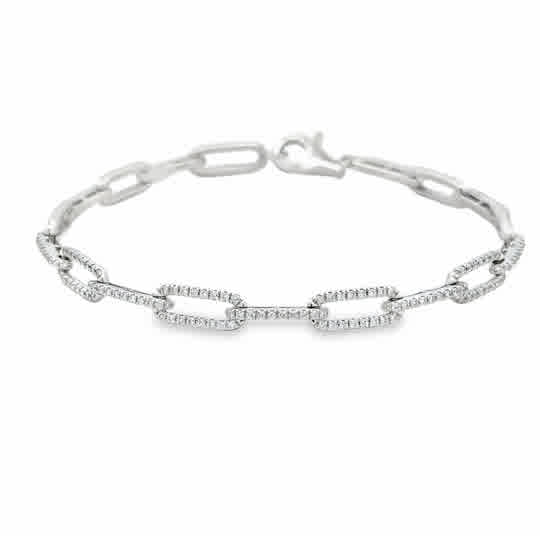 18 Karat White Gold,  Link Fashion Bracelet, .88ctw Round Brilliant Cut Diamonds