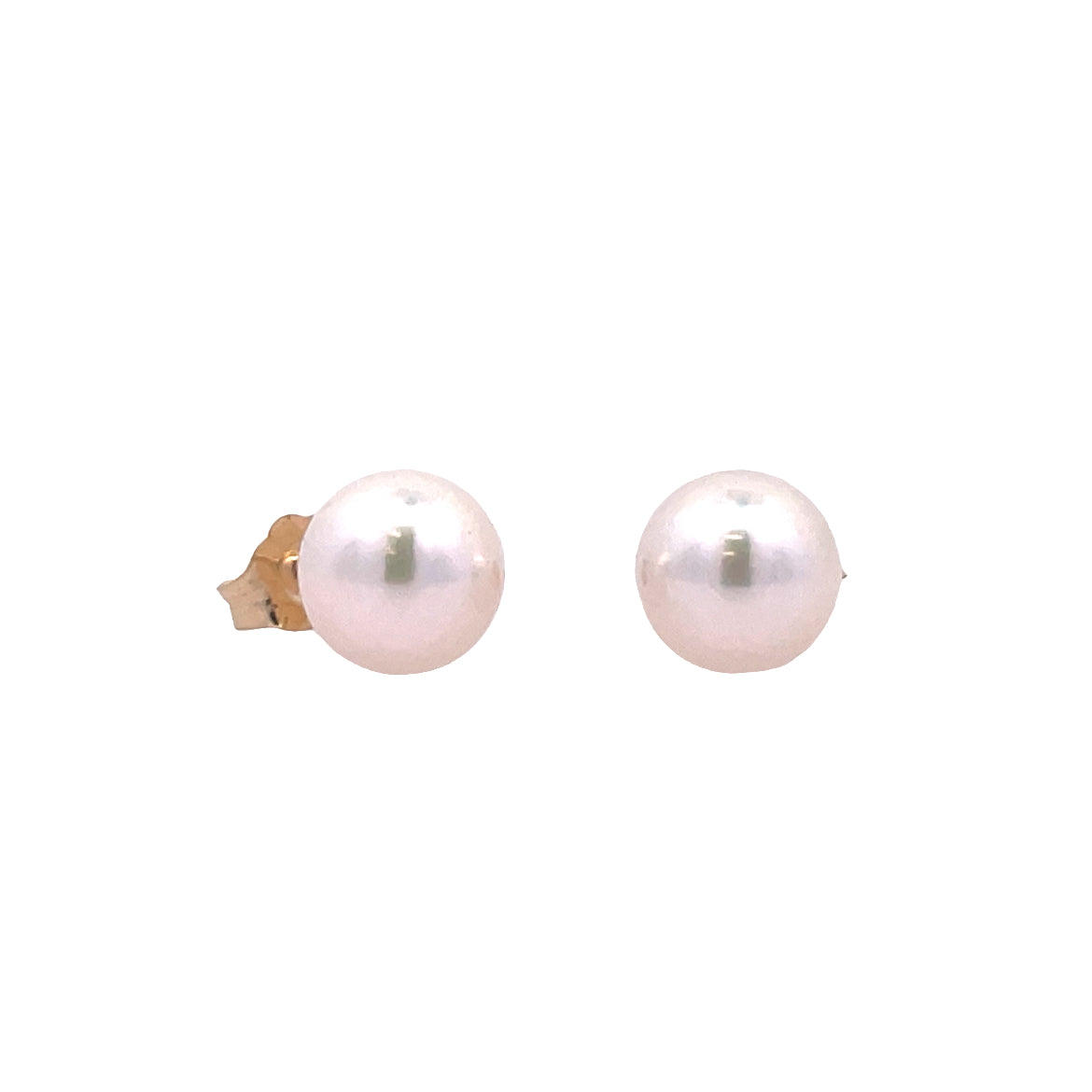 Lady's Yellow 14 Karat Akoya "A" Cp Studs Earrings With 2=7.00Mm Akoya