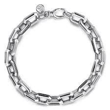 White Sterling Silver Faceted Link Chain Bracelet Length 8.5 With 0.87