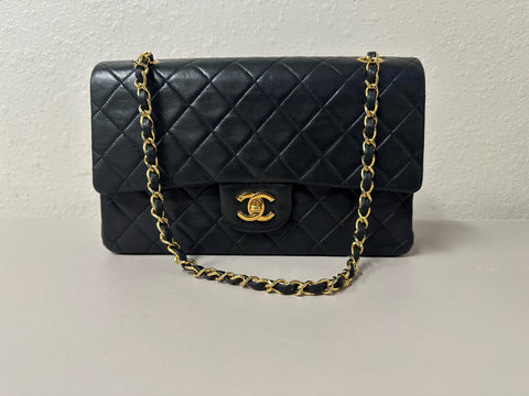 Chanel Vintage Black Lambskin, Gold Hardware Double Flap, A Condition