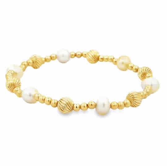 3mm Gold Filled Beads with 6mm Gold Filled Twist Beads and 6mm Pearls 7''