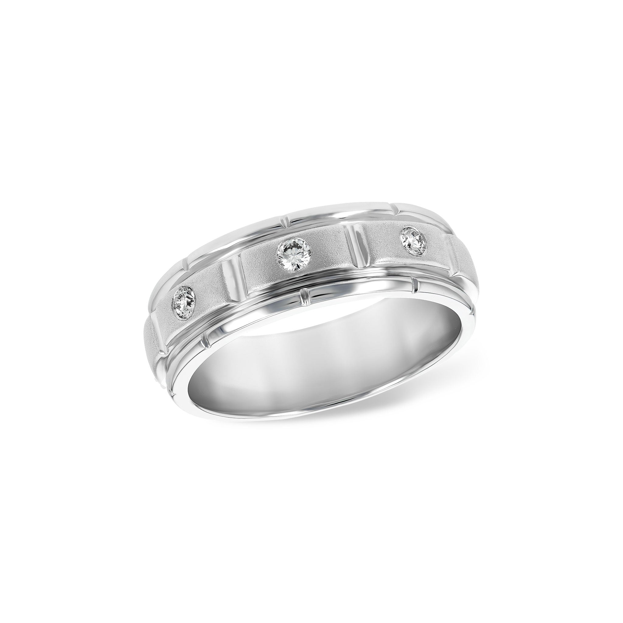 14 Karat White Gold Gents Wedding Ring with .16ctw Round Brilliant Cut Diamonds