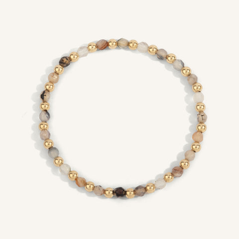 4mm Fire Agate with Alternating Gold Filled Beads Bracelet 7''