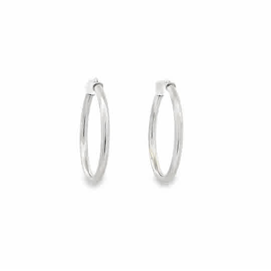 Lady's White 14 Karat 2X25mm Tube Hoop Earrings