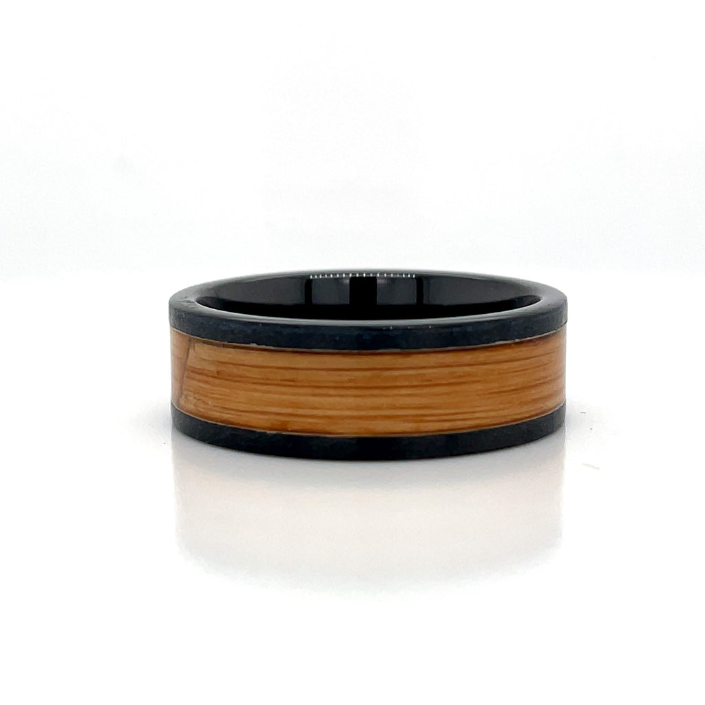 Gent's Black Ceramic 8Mm Single Malt Wood Stone (Barrell Aged Collecti