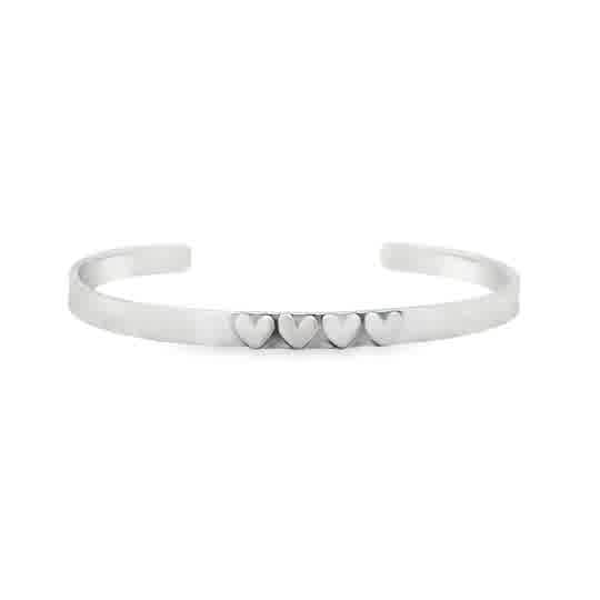 Lady's White Sterling Silver Heartfelt Message Cuff With Four Hearts 6