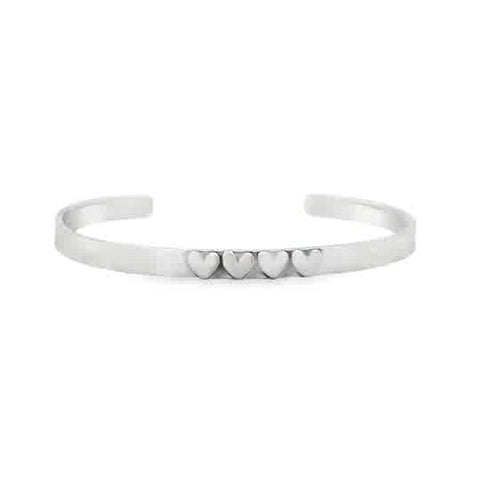 Lady's White Sterling Silver Heartfelt Message Cuff With Four Hearts 6