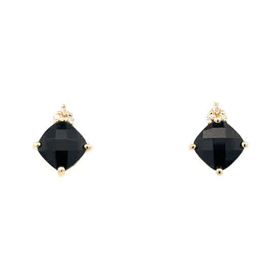 Cushion Black Onyx Stud Earrings | 14k White