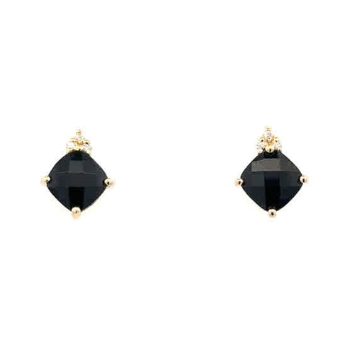 Cushion Black Onyx Stud Earrings | 14k White