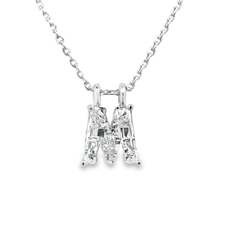 Lady's White 14 Karat "M" Initial Lab Created Necklace With One = 3.18