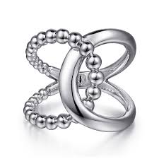White Sterling Silver Bujukan Collection, Crossover Ring Size 7