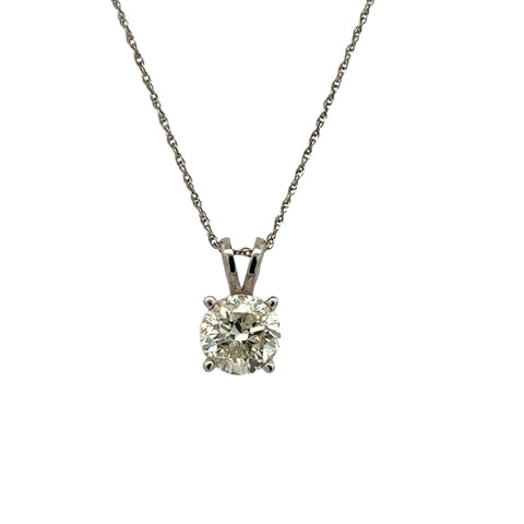 Lady's White 14 Karat Four Prong Solitaire Pendant With One 1.53Ct Rou