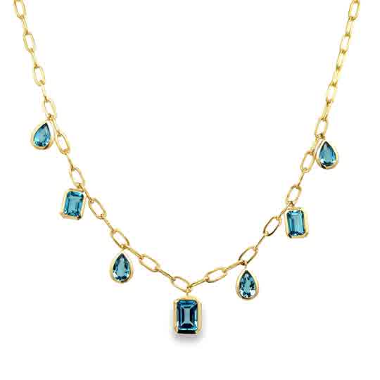 Lady's Yellow 14 Karat Bezel Set, Dangle On Paperclip Style Chain Neck