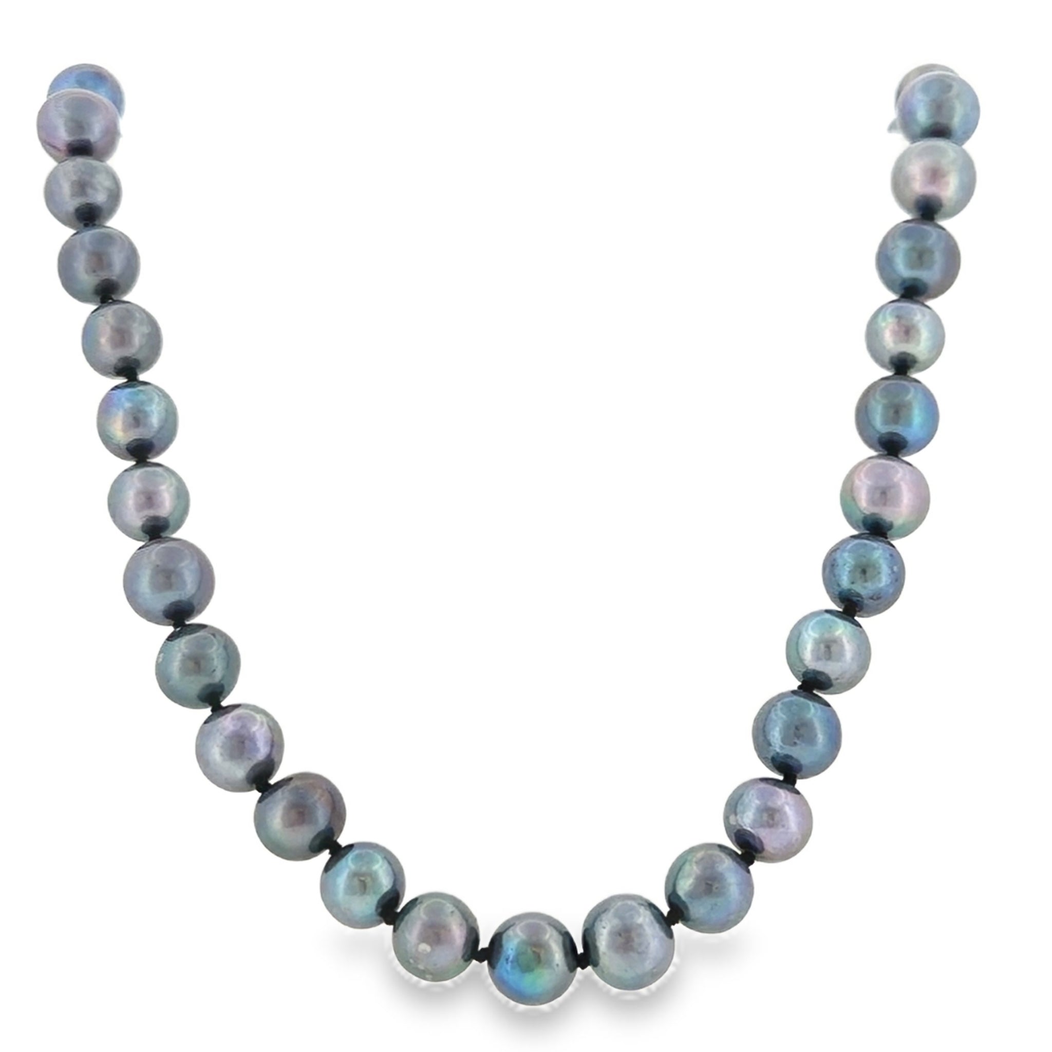 14 Karat Yellow Gold Single Strand Freshwater Pearl Necklace with Grey-Black Pearls, Dyed