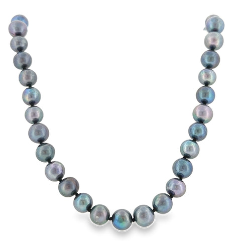 14 Karat Yellow Gold Single Strand Freshwater Pearl Necklace with Grey-Black Pearls, Dyed